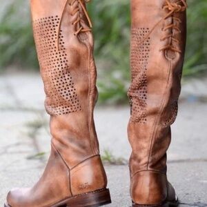 These boots are Bed Stu Cambridge Tall Riding Boots in a distressed brown leathe